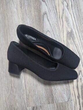 Vivaia Monroe Square Toe Stress Free Chunky Heels Black Shoe Size EU 40.5 US 9.5